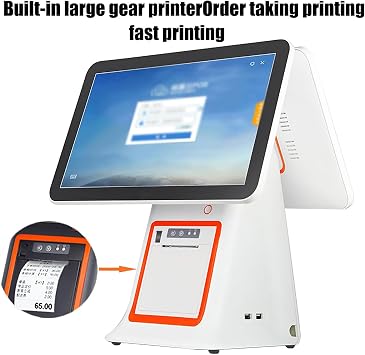 Dual-Screen Cash Register All-in-one Machine,Cash register POS system,Cash Register with 15.6 Touch Screen, N2840 Cpu, 4gb Ram, 64gb Ssd,with Customer Display and Built-in 58mm Thermal Printer,White