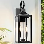 19" Black Outdoor Wall Lantern 2-Light, Large Outside Modern Wall Sconce Light Fixture, Industrial Porch Light Wall Mount with Glass, Waterproof Farmhouse Exterior Lamp Lighting （1 Pack）