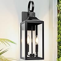Yolsunes 19" Matte Black 2-Light Outdoor Wall Lantern - Modern Industrial Porch Sconce, Waterproof Farmhouse Exterior Light Fixture