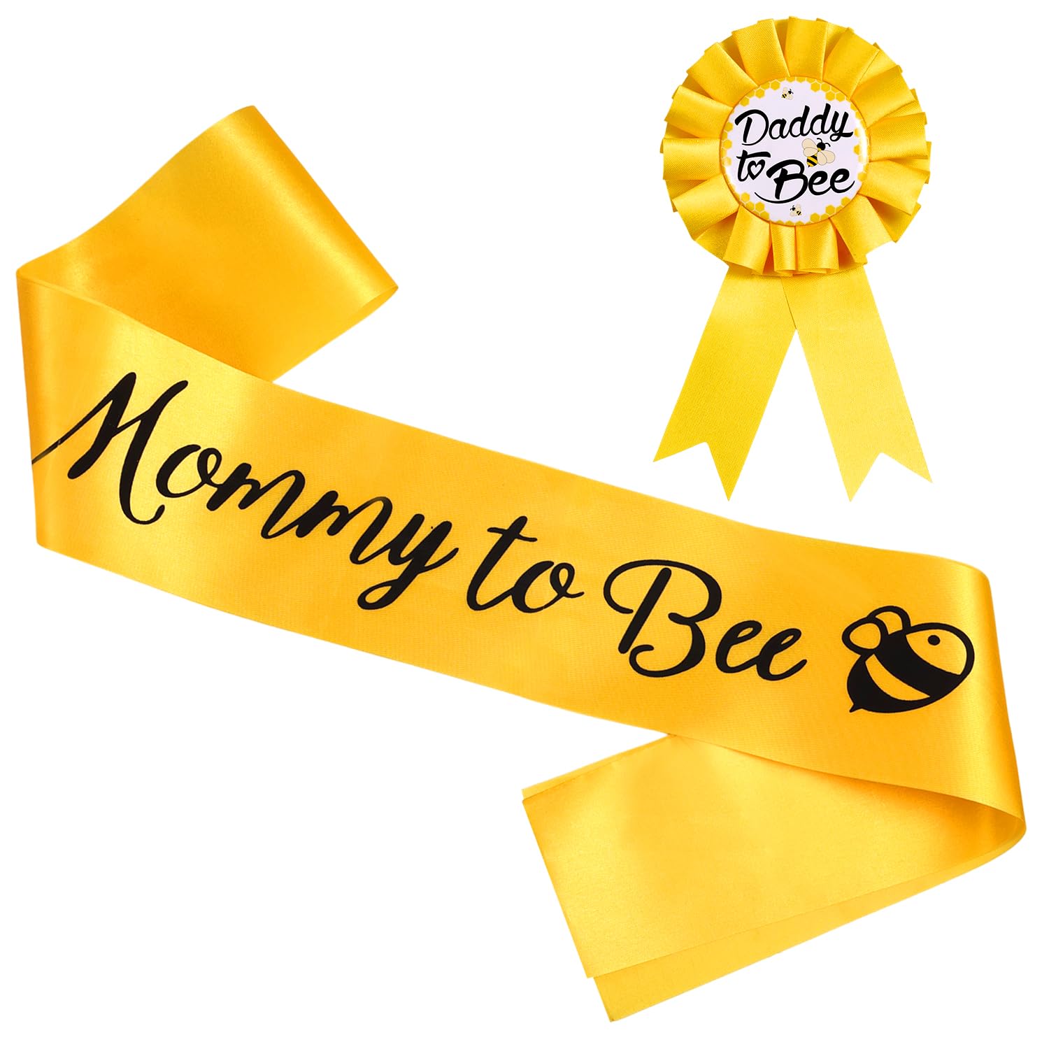 Mommy to be Sash and Daddy to Bee Tinplate Badge with Cute Bee Pattern, Yellow Baby Shower Decorations Mom to be Sash Gender Reveal Party for Boys and Girls Pregnancy Props Keepsake