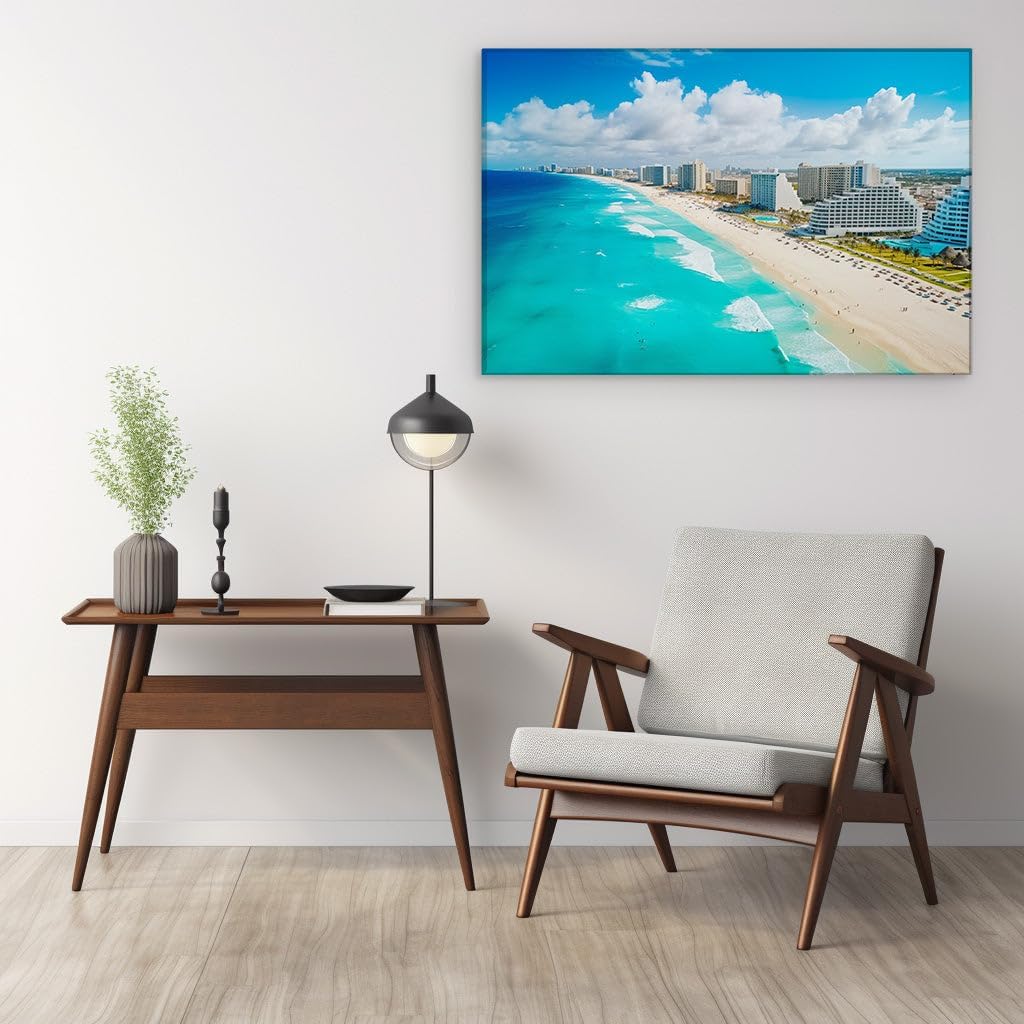 Canvas for Living room. Serenity by the Shore: Discover Your Coastal Haven Amidst White Sands and Azure Waters, 27 x 18 inch Canvas Wall Art - Contemporary Masterpieces - Modern Home Decor
