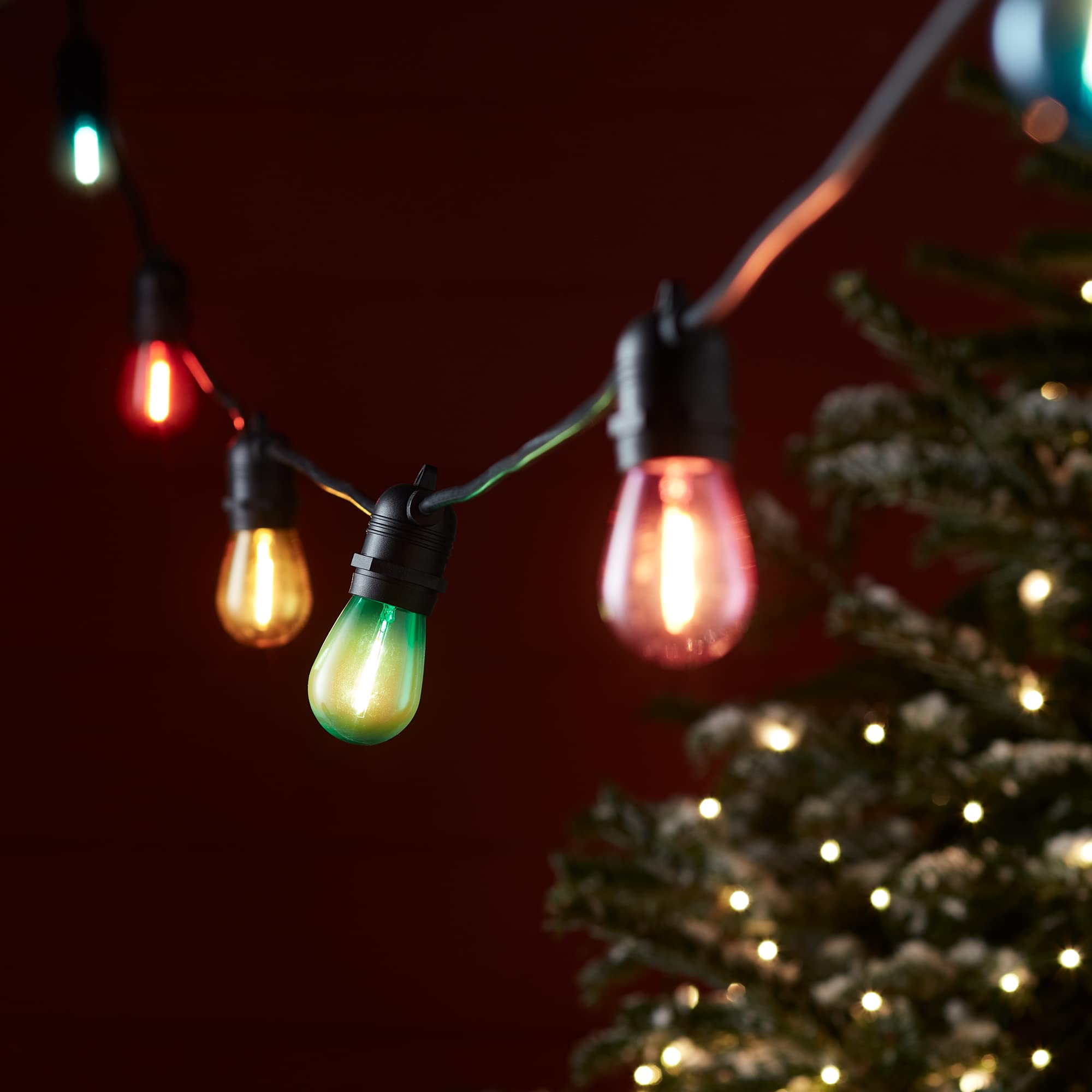 Lights4fun Ultimate Connect 5m 10er LED Party Lichterkette Außen Koppelbar Bunt Retro Glühbirnen Lichterkette Kugel strombetrieben