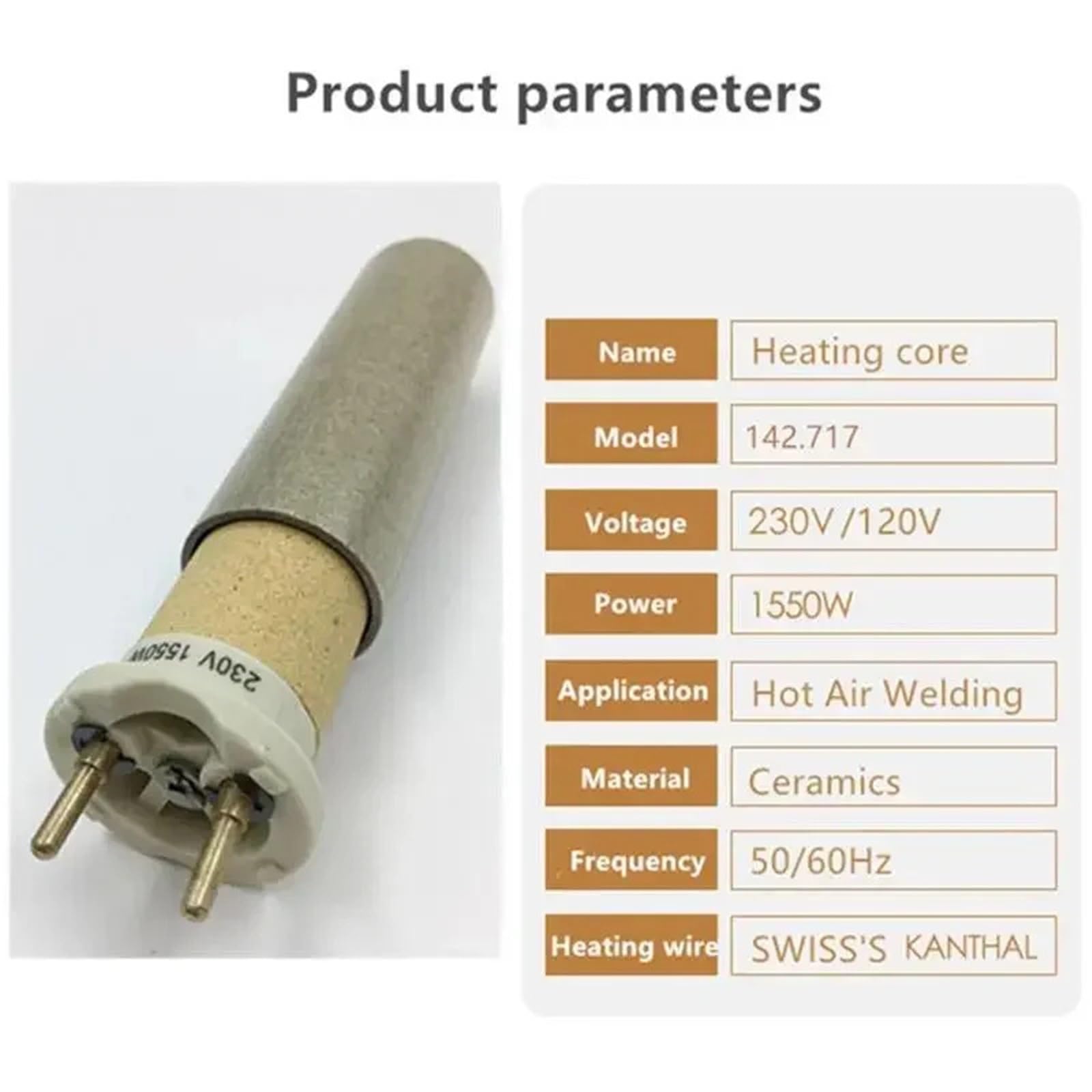 2 elementos calefactores cerámicos de 230 V y 1550 W for la soldadora de plástico portátil de aire caliente Leister 142.717.