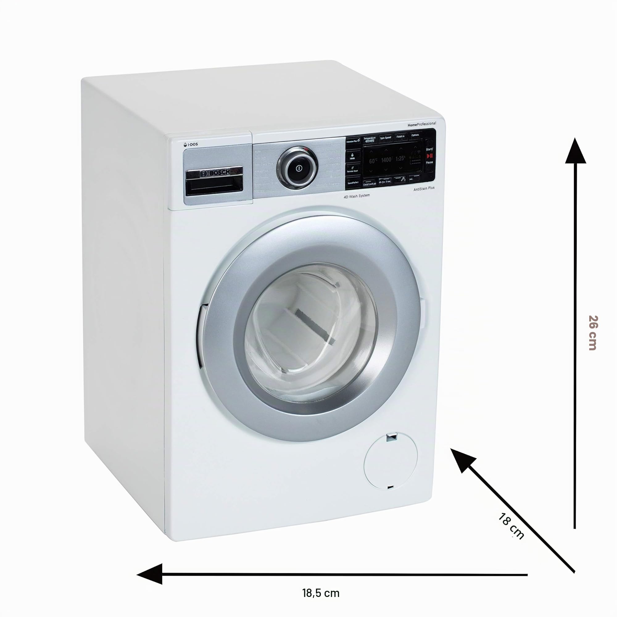 Theo Klein 9213 Bosch Lavatrice, Quattro programmi di Lavaggio e rumori Originali, Funziona con e Senza Acqua, Giocattolo per Bambini a Partire da 3 Anni