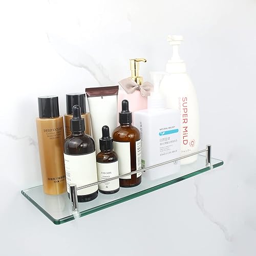 Miniatura 5 de mokhome Estantes de baño, organizador de ducha de cristal, estante flotante rectangular montado en la pared, estantería de vidrio transparente