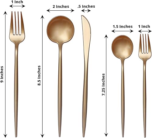 Miniatura 3 de Tableclothsfactory Juego de 50 cubiertos dorados de plástico resistente, cubiertos desechables elegantes de primera calidad