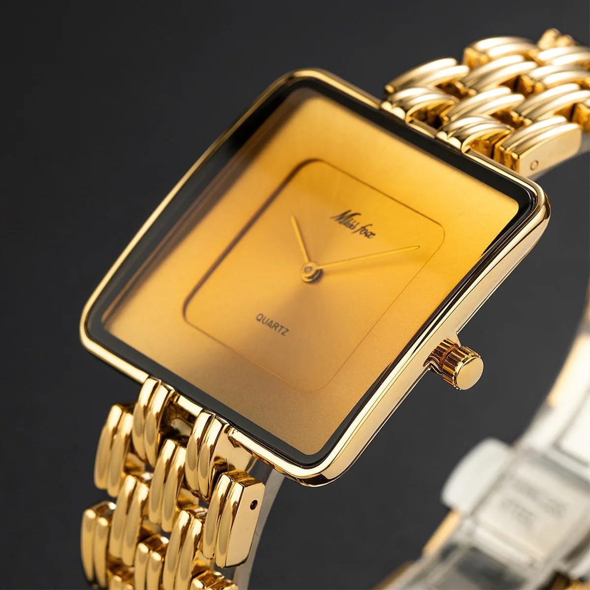 CARLIEN Womens Stylish Dainty Square Gold Silver Plated Bracelet Quartz Watch Elegant Dress Stainless Steel Waterproof Casual Fashion Ladies Wristwatch Present for Her - Image 4