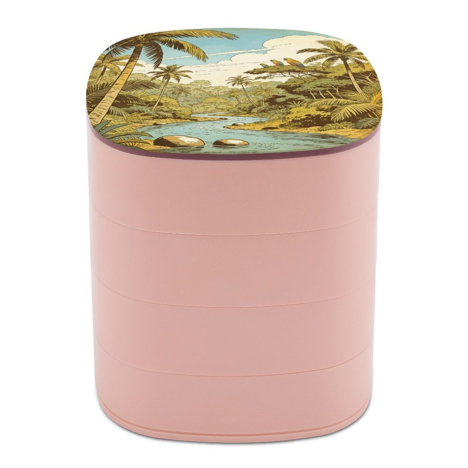 VstaDank Tropical Jungle Jewelry Box 360° Rotatable Jewelry Organizer 4 Layers Jewelry Case with Lid Fashion Portable Earring Holder for Bracelets Rings Bracelets Vanity