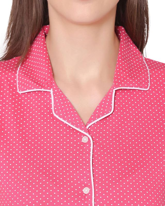 Image of BODYCARE Womens Cotton Printed Night Suit Set of Shirt & Pyjama