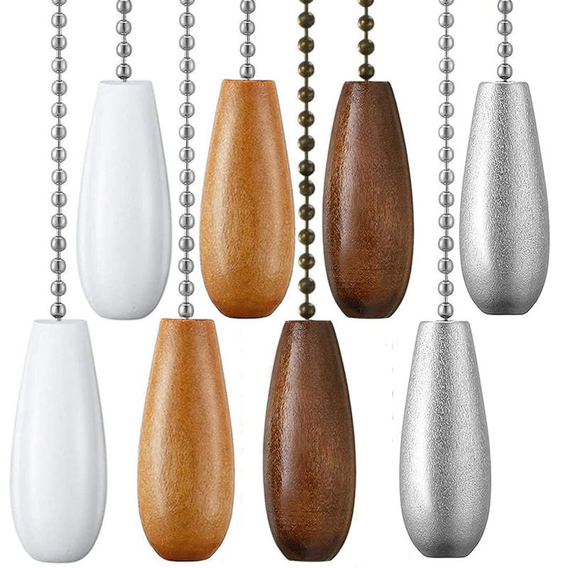Image of 8pcs Ceiling Fan Chain Pulls Decorative Extension 12 Inches Wooden Pull Chain Fan Pulls Set Ornaments for Ceiling Light Lamp Fan Chain (8 MIX Color)