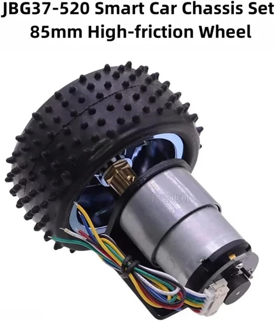 DC6V12V JBG37-520 Gear Motor Smart/Intelligent Car Chassis Set Hall Encoder 85mm High-Friction Wheel/Tyre Bracket Coupling DIY(12v20rpm)