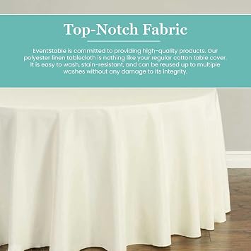 EventStable 120-Inch Ivory Round Tablecloth - 100% Polyester Machine Washable Tablecloth for Banquet Party - Wedding Table Cloth for Reception