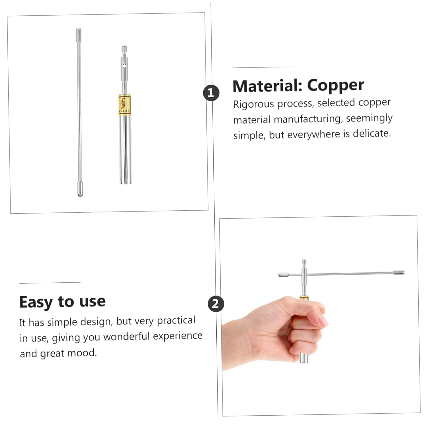 Portable Copper Dowsing Rod Set High Sensitivity Feng Shui Divining Probe for Water Detection Energy Mapping and Underground Buried Items
