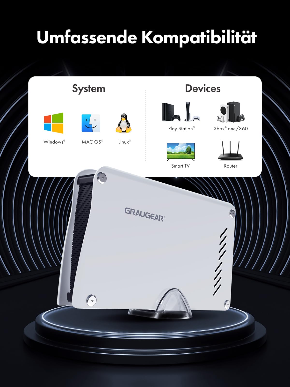 GRAUGEAR Disco rigido esterno da 8 TB in alluminio per PS5, PS5 Slim & Pro HDD da 3,5 pollici, formattato per PS5/PS4, ideale per giochi e spazio di archiviazione