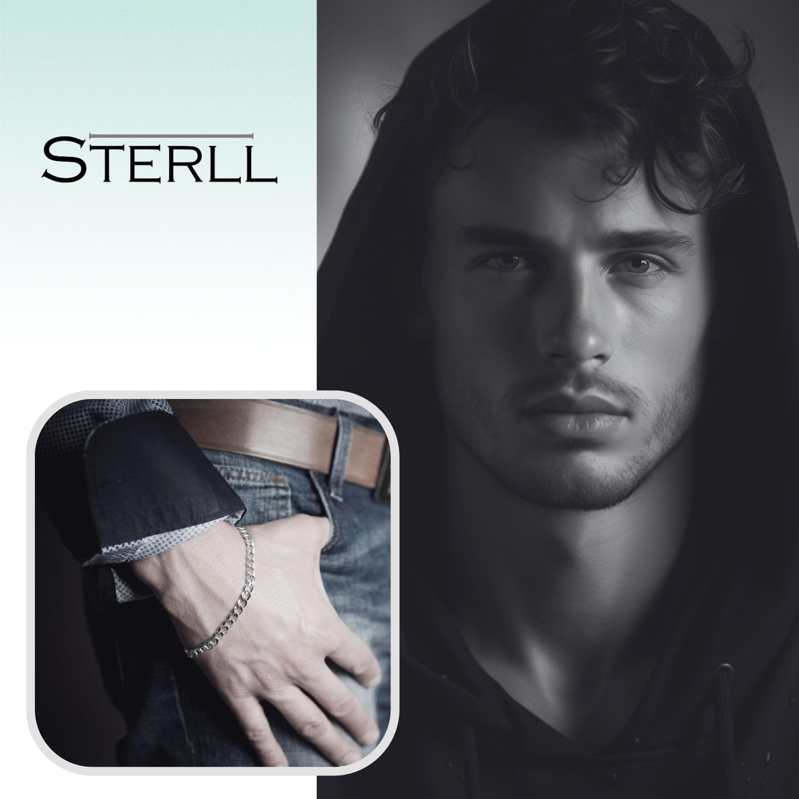 Braccialetto da uomo in argento, con custodia per gioielli, ideale come regalo per uomo