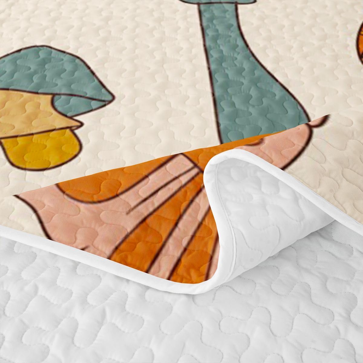 Bohemian King Quilt Bedding Set Exotic Mushroom Quilt Bedding Rainbow 60S 70S Groovy Flower Bedspread Coverlet Hippy Girl Flowers Quilted Comforter Soft Quilted Blanket Rustic Aesthetic Boho Floral