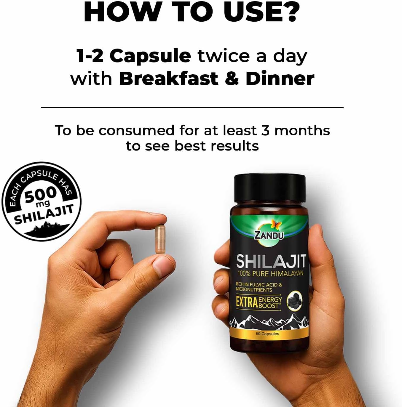 Zandu Shilajit Capsules (60 Caps) Infused with Goodness of Natural Shilajit Extracts for Enhanced Energy & Strength in Men, Manages Stress, Immunity Booster - Image 5