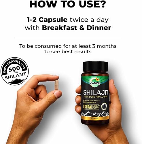Miniatura 5 de Zandu Cápsulas Shilajit (60 cápsulas) infundidas con bondad de extractos naturales de Shilajit para mejorar la energía y la fuerza en los hombres,