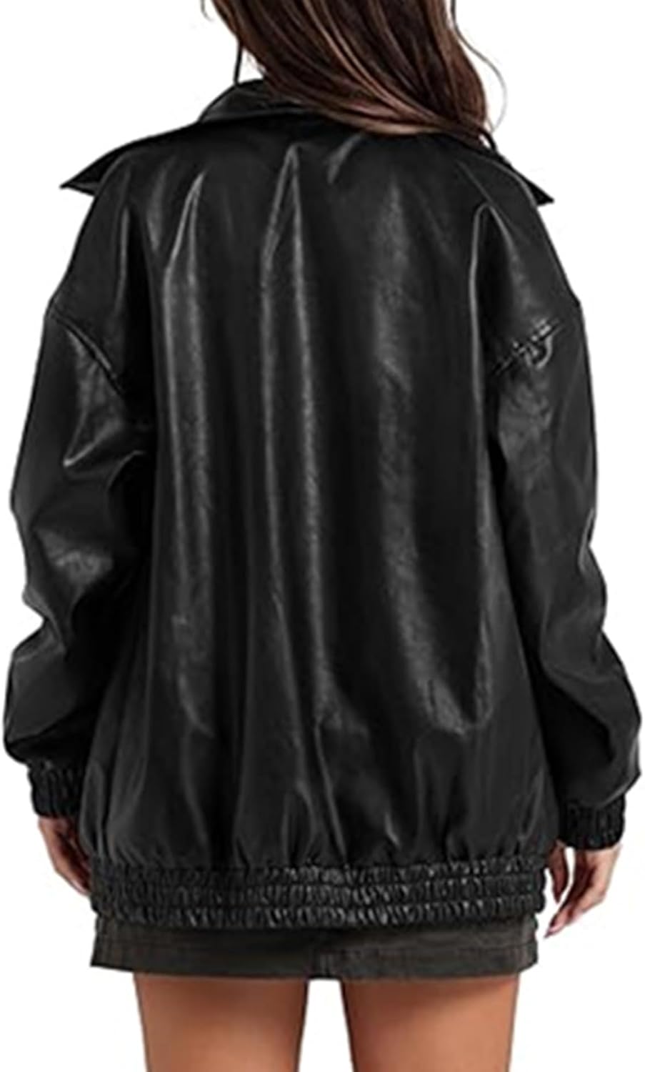 xxxiticat Women's PU Leather Jacket Long Sleeve Turn Down Collar Zipper Faux Leather Windbreaker Bomber Coat Outerwear - Image 3