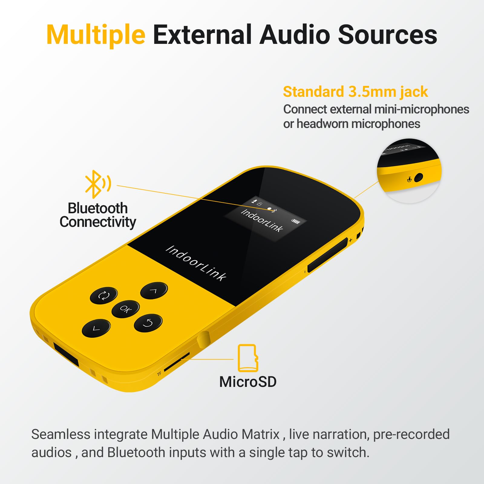 IndoorLink Sistema di guida turistica wireless portatile, altoparlante integrato da 16 mm, durata della batteria 35 ore, cuffie Whisper Tour Guide per tour, musei, mostre, visite scolastiche (1T2R)