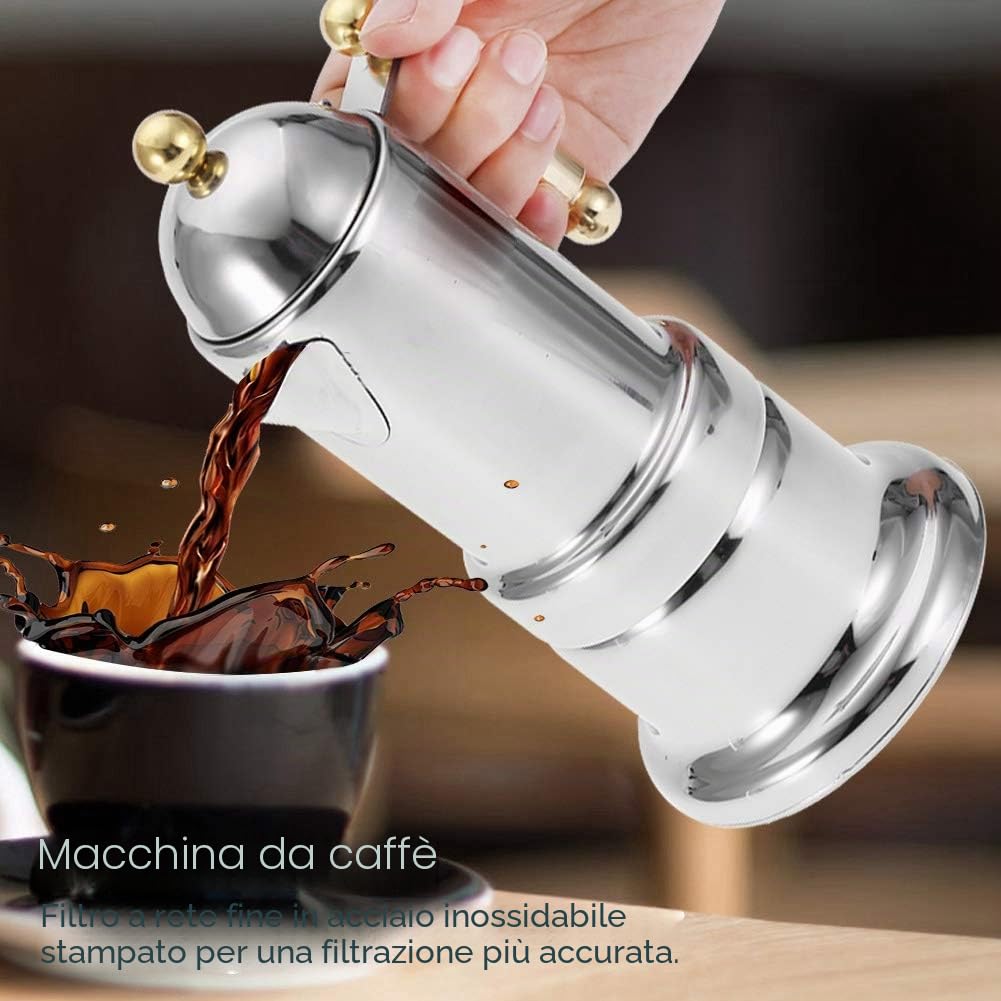 Bewinner Caffettiere per piano cottura, Caffettiera in acciaio inox per Home Office, Piano cottura Caffettiera espresso con valvola di sicurezza 200ml