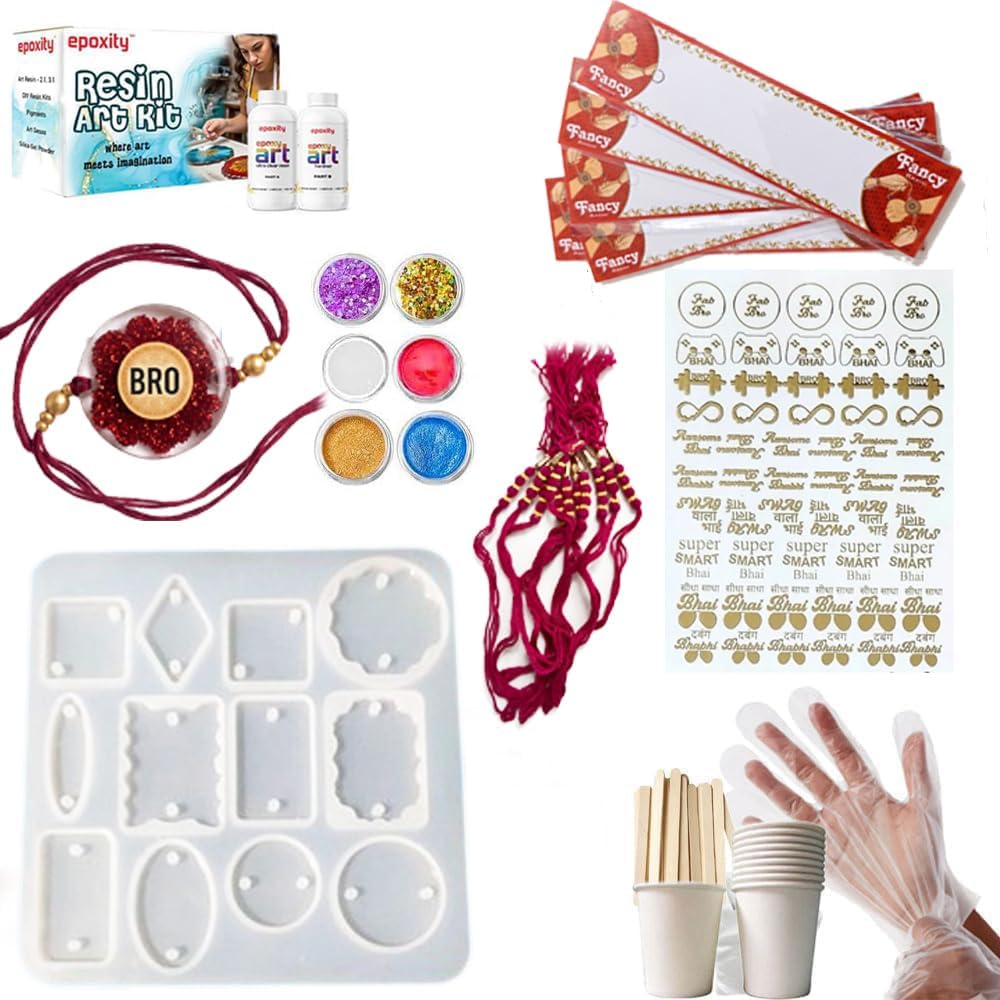 Epoxity Resin Rakhi Puja Thali with 3D Flower DIY Kit Includes 2:1 Epoxy Resin, 8" Agate Mould, Enough Material to Make 3D Flowers (5 nos) with Glitter, Pigments and More (Resin art Kit, DIY Rakhi Kit)-picture-23