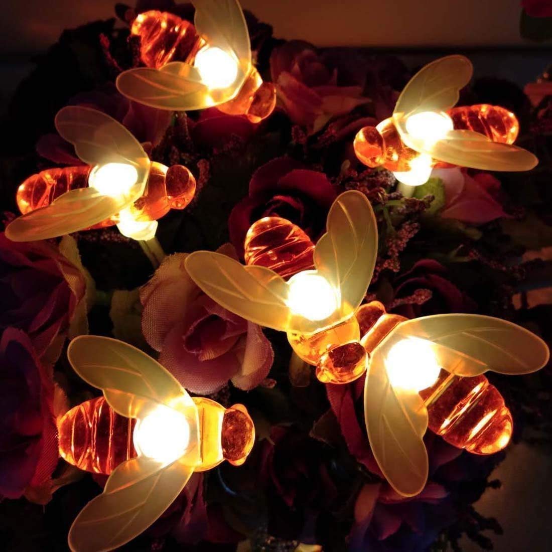 OKQYIMAQQ Solar Honeybee String Lights Outdoor, 12m 100LED Solar Bumble Bee String Lights Waterproof 8 Mode for Garden Yard (Warm White)