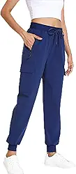 Calça de corrida cargo feminina com bolsos, leve, impermeável, secagem rápida para mulheres, acampamento, viagem, Azul marinho, P