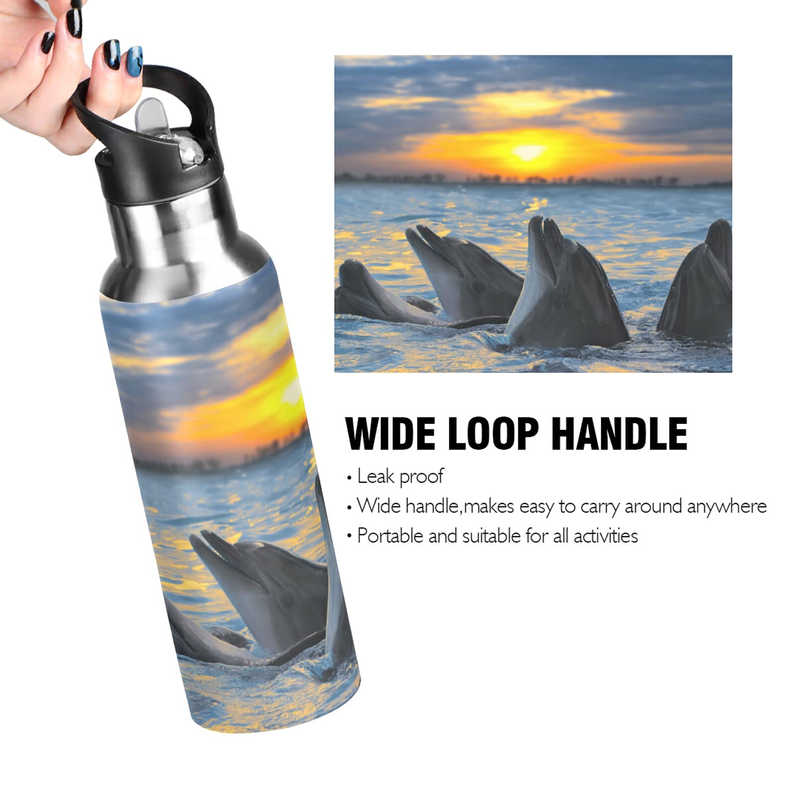 Vnurnrn Trinkflasche 600 Ml Mit Pferdemuster – Isolierte Edelstahlflasche Mit Strohhalm, BPA-frei