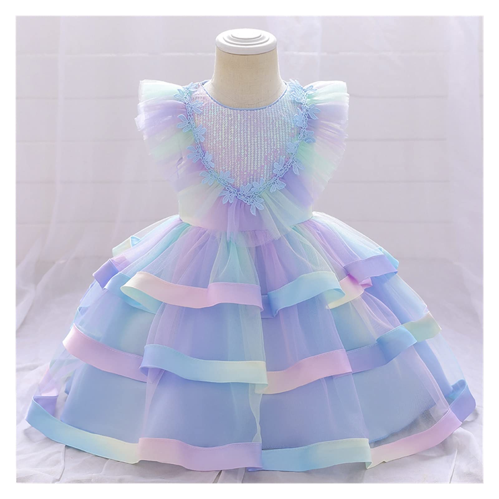 【服装】Flower Ceremony Baptism Dress For Girl Clothing Princess Dresses（童装） Colorful Party Dress Clothes (Color : Blue, Size : 3M)