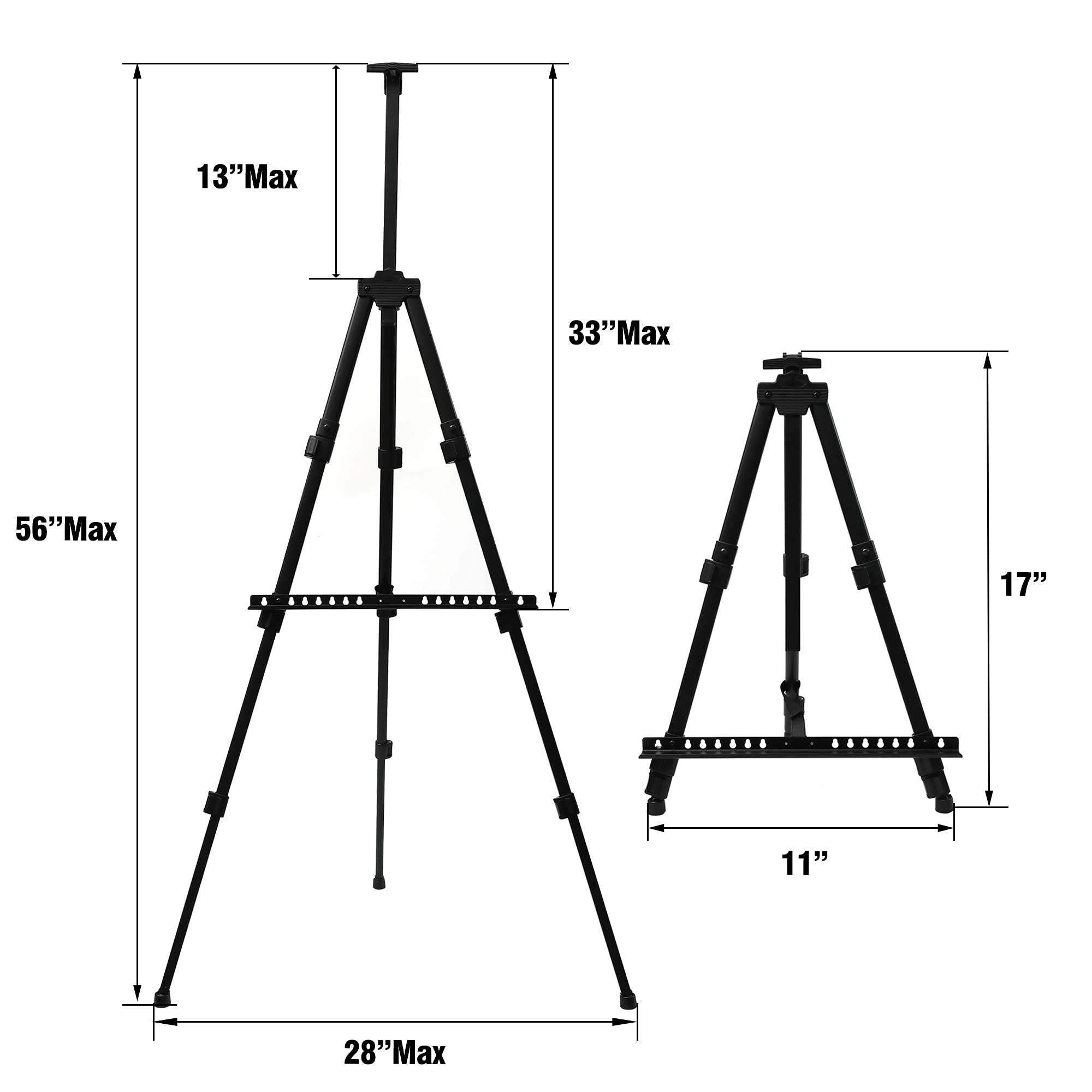 Artist Easel Stand,Extra Thick Aluminum Metal Tripod Display Easel 17 to 56 Inches (2 Pack Black)