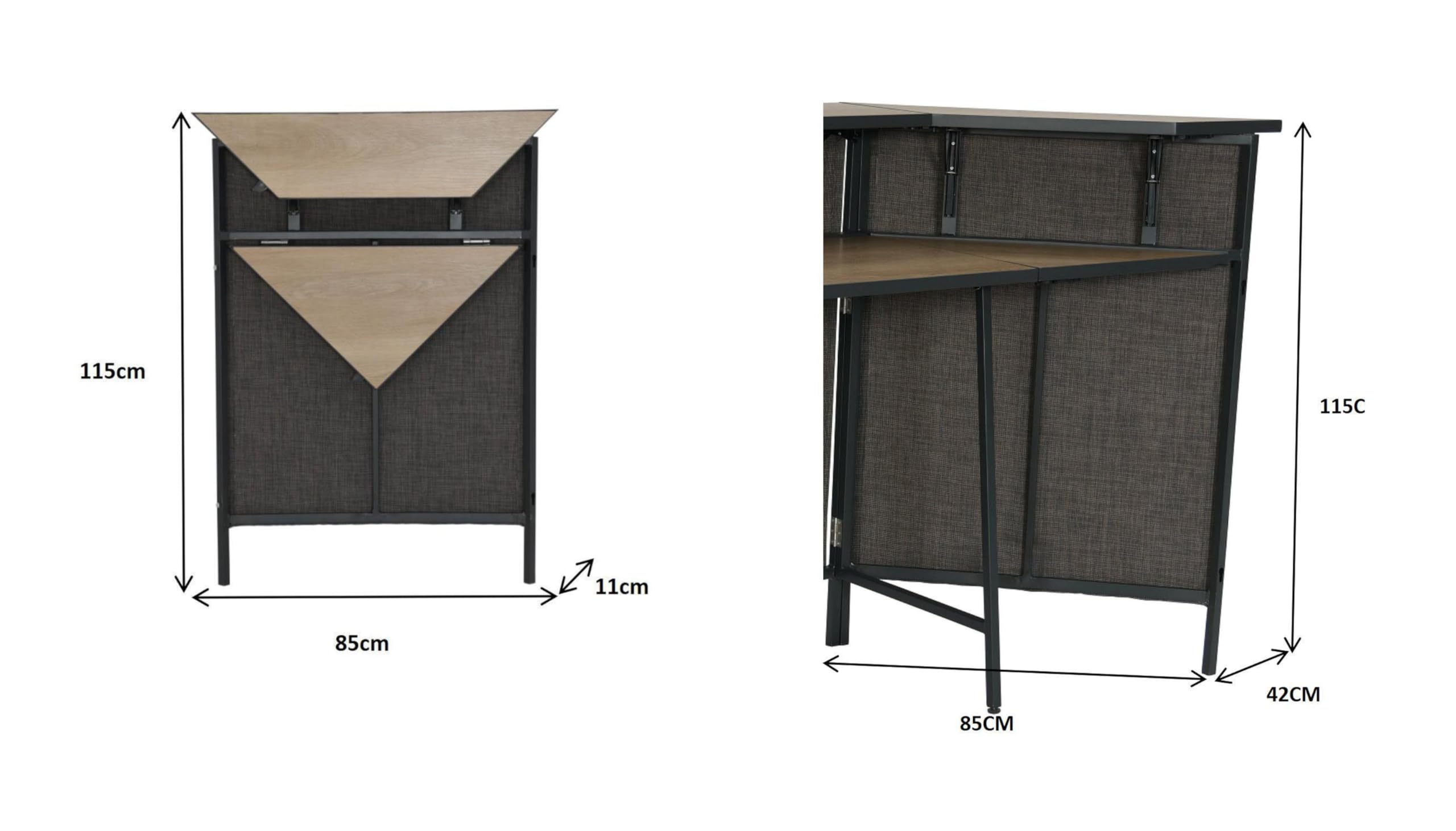 METRO Professional Barra de Bar Esquinera Movara, Aluminio/Malla Sintética, Tablero PSPC, 85 × 42 cm, Gris Oscuro, Plegable, Exterior