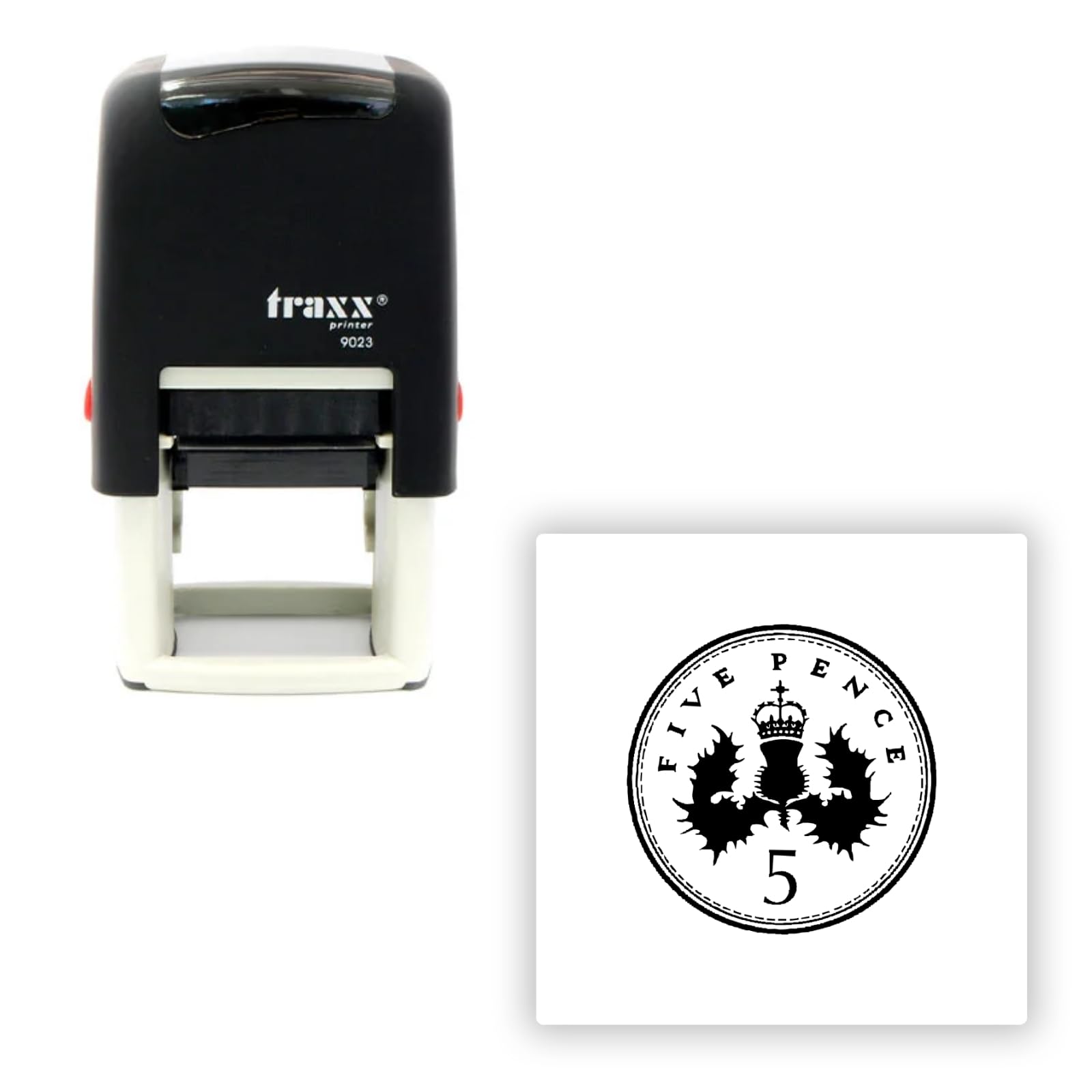 Coin Self-Inking Stamps - Maths Teacher Stamp - Traxx 9130 - Five Pence Coin Rubber Stamp