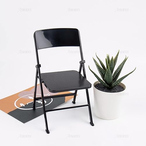 Miniatura 5 de AUEAR, 12" mini plástico plegable sillas decoración miniatura muebles negro escala 1/6