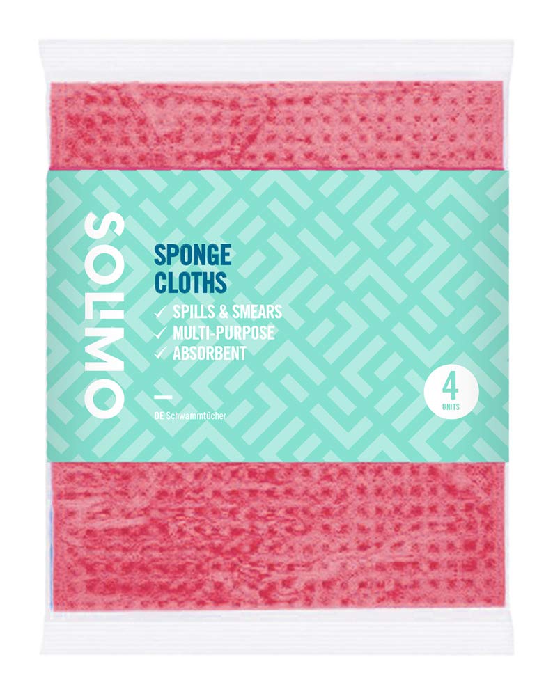 Amazon Brand - Solimo Sponge Cloths, 4 count, pack of 1, Red