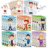 DUJAA 24 Sheets Occupation Post Stickers, Educational Stickers for Kids, Firefighter Doctor Policeman Chef Teacher, Color, Paper, Cartoon, Rectangular, Indoor/Outdoor, 24 Count