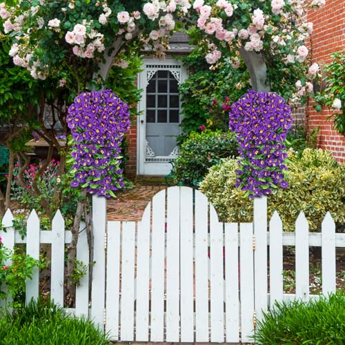 Image of Bassion 2 Pack Artificial Hanging Petunias Flowers for Outdoors, Purple