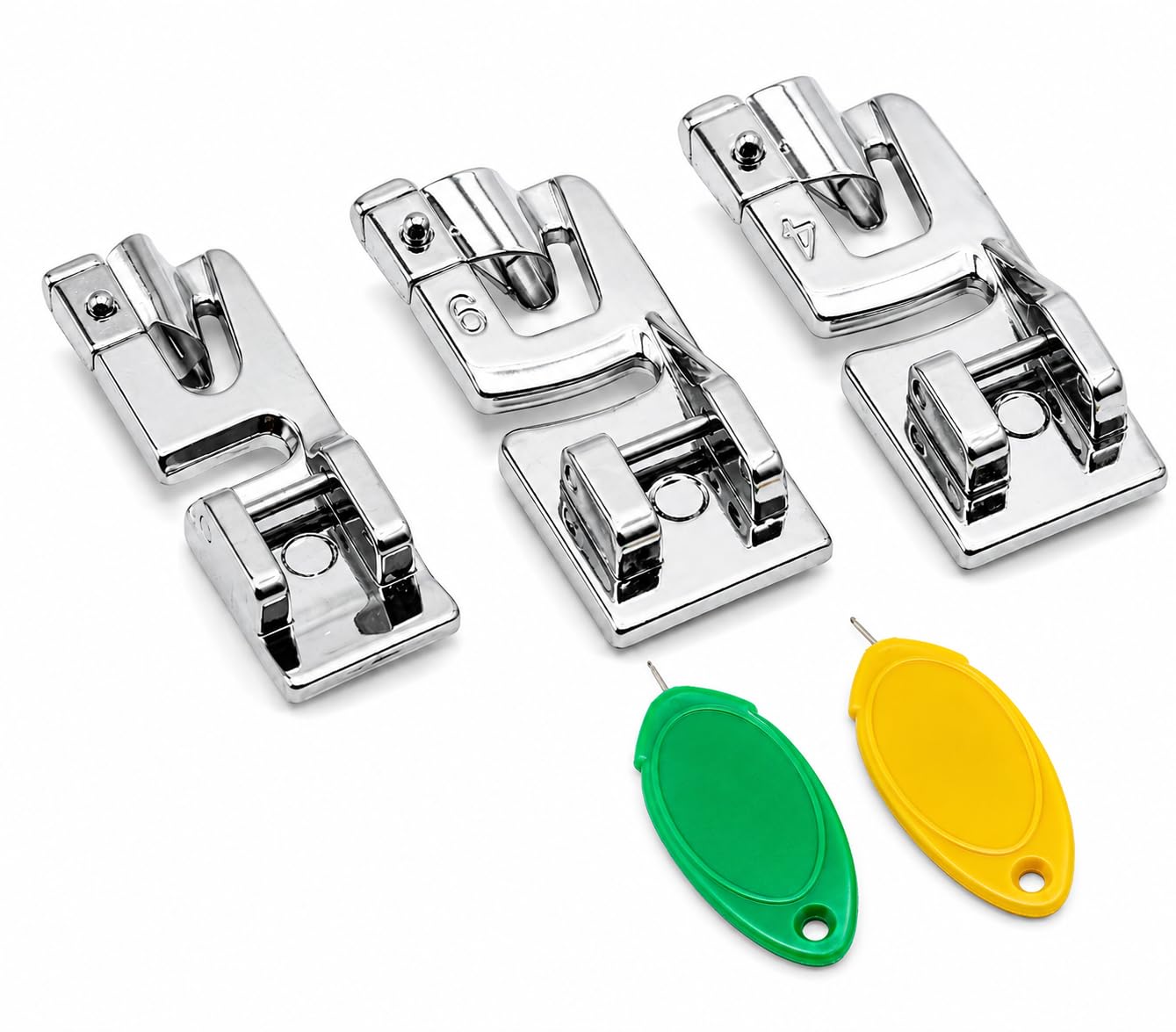 ZENITH Rolled Hem Presser Foot Set, 3 Pieces, 6mm/4mm/3mm, Steel Pico Snap-on for Singer, Brother, Janome Sewing Machines with 2 Needle theaders-image-34