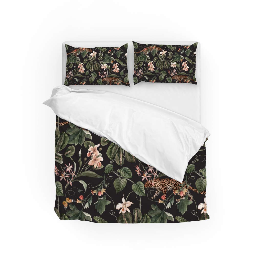 Housse de couette polyester lit double avec taie d'oreiller imprimé vert