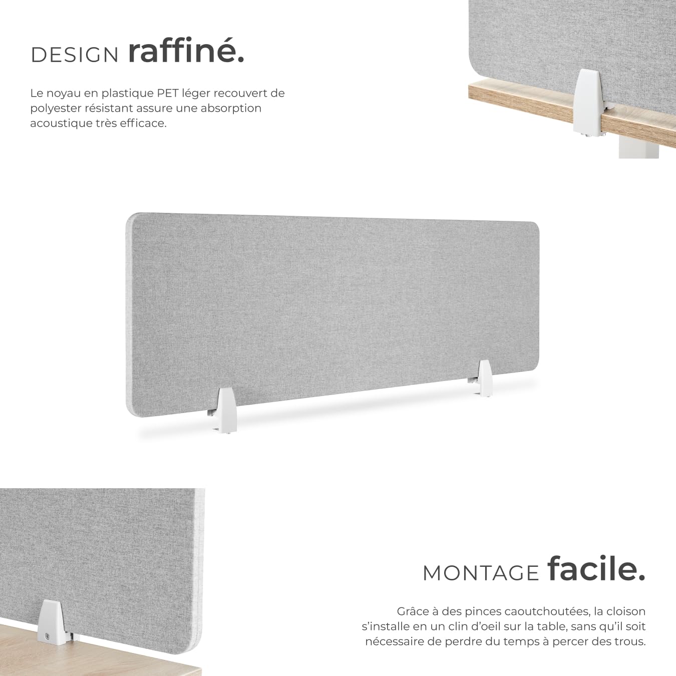 tectake® Cloison Amovible sans percage pour Bureau Anti-Bruit et Protection visuelle, Paravent Interieur, idéal Open Space et télétravail pour insonorisation, Montage Facile, Accessoires Bureau