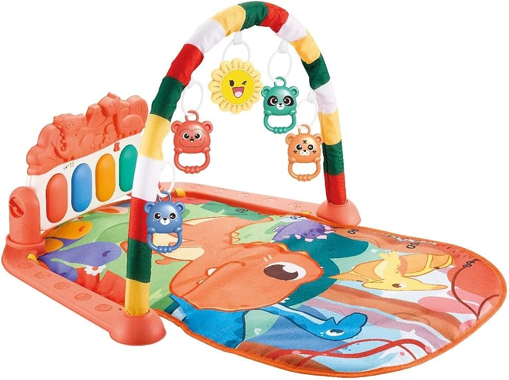 Dinozorlu Güneşli Piyanolu Bebek Oyun Halısı, Eğitici Oyuncak, Pembe