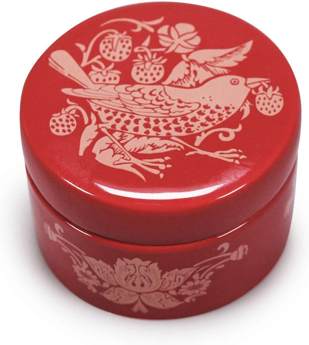Half Moon Bay Strawberry Thief - by ACS William Morris - Red 3 x 2.5 Inch Stoneware Decorative Trinket Box, SBOXACS01 image 2