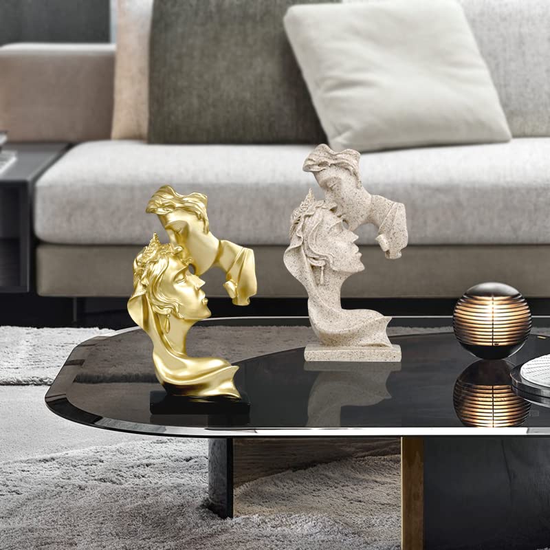 PIGPIGFLY Liebeskuss Statue,Abstrakte Skulptur,Deko Figuren, Deko Wohnzimmer Modern Zum Hinstellen, Abstrakte Skulptur Polyresin, Geschenkidee(Sandstein)