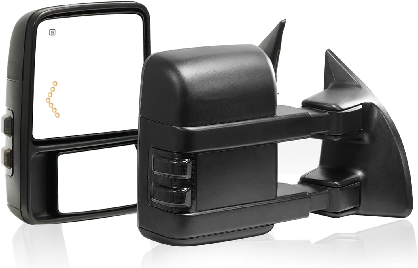 Towing Mirror Left & Right Pair For 99-07 F250/F350/F450/F550 Super Duty,01-05 Excursion,Power Heated,Smoke Signal Light,Arrow Lamp,Driver Passenger Side Lh Rh Replacement