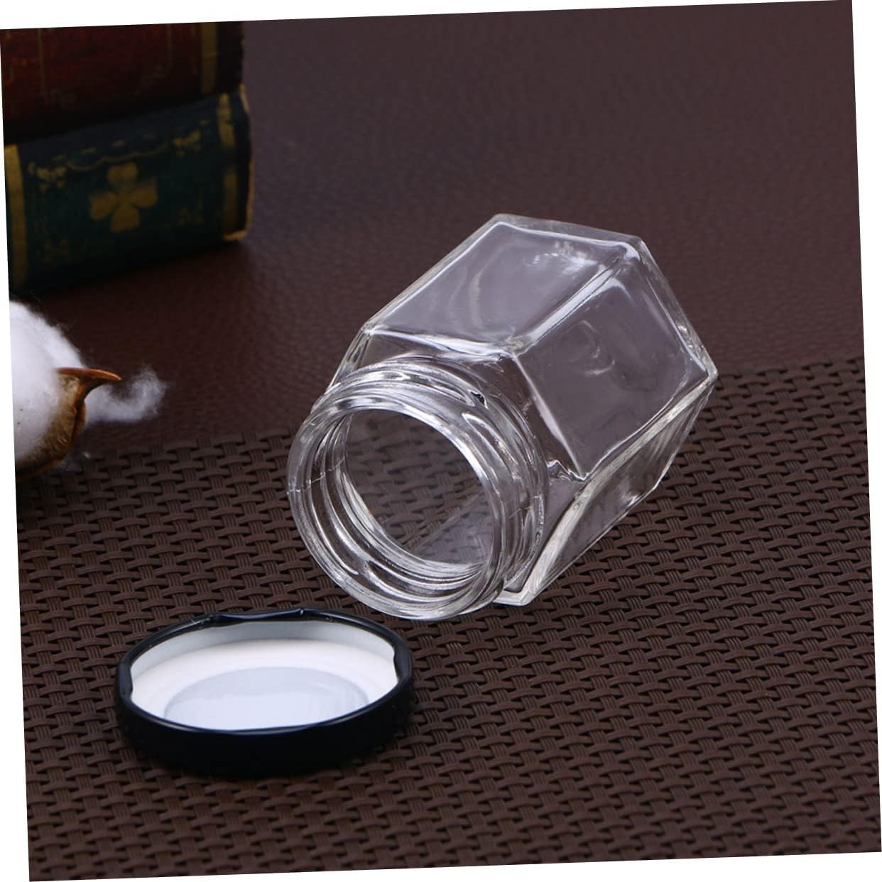 Zerodeko 120g Honey Capacity Hexagon Glass Jar Nut Container Sugar Tank Home Kitchen Organizer