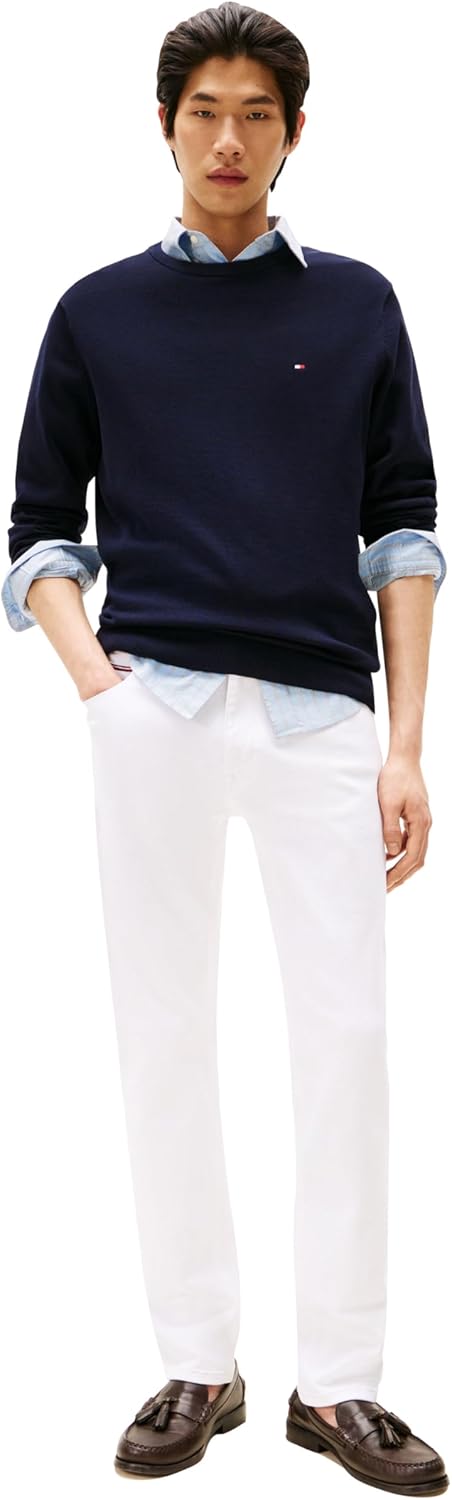 Tommy Hilfiger Men's Cotton Solid Crewneck Sweater Lightweight Pullover, Also Available in Big & Tall
