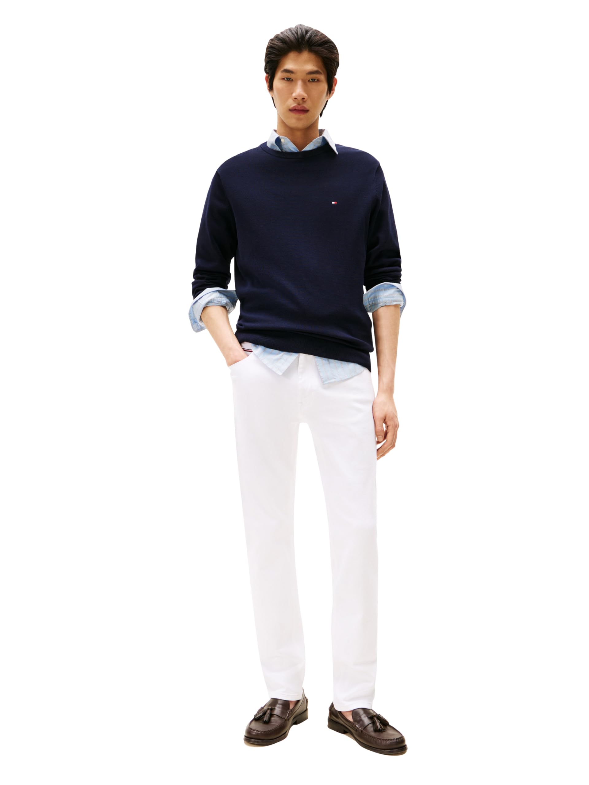 Tommy Hilfiger Herren Cotton Solid Crewneck Sweater Lightweight Pullover, Also Available in Big & Tall Pullover (1er Pack)
