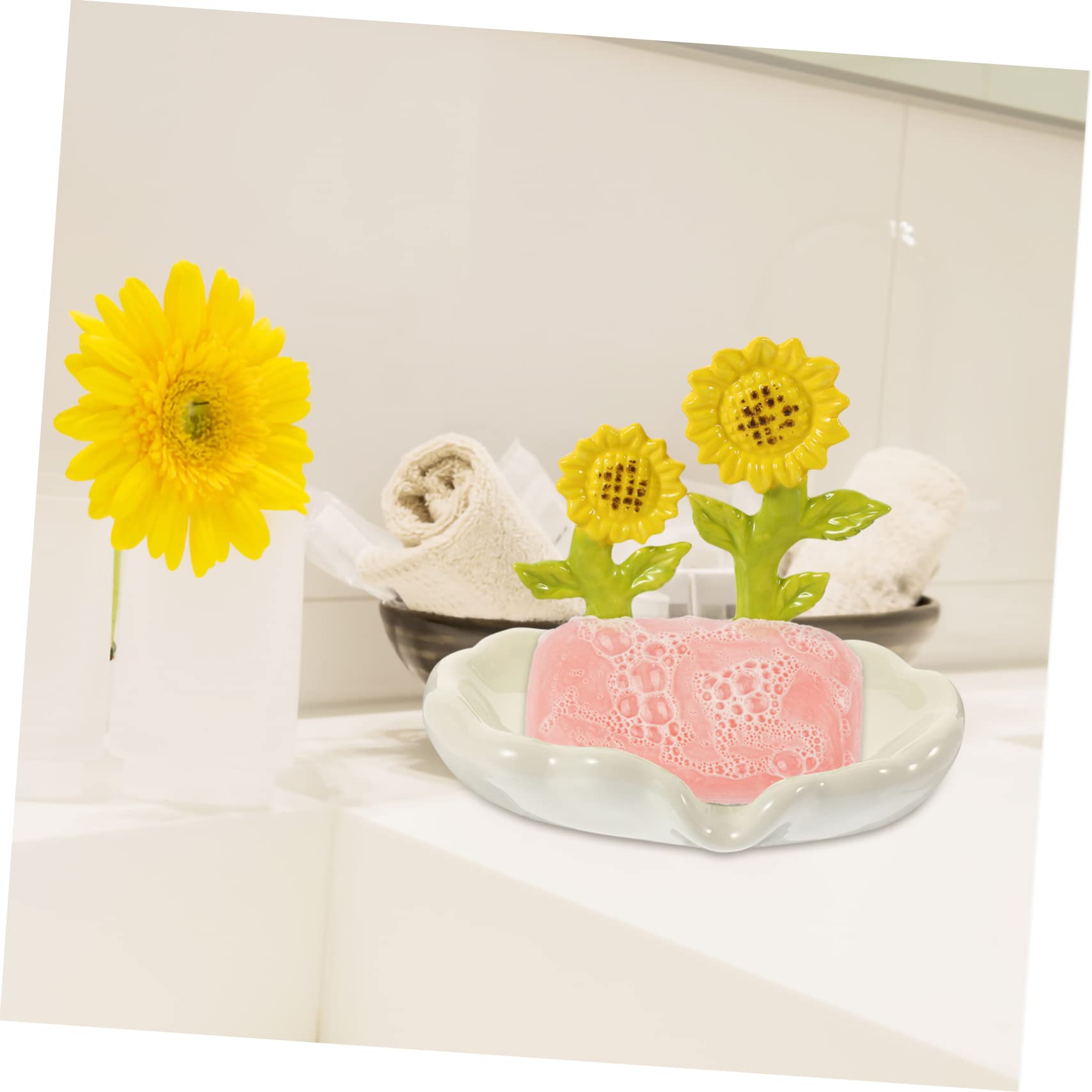 Jabonera de Cerámica Forma de Flor, Color Blanco, para Baño
