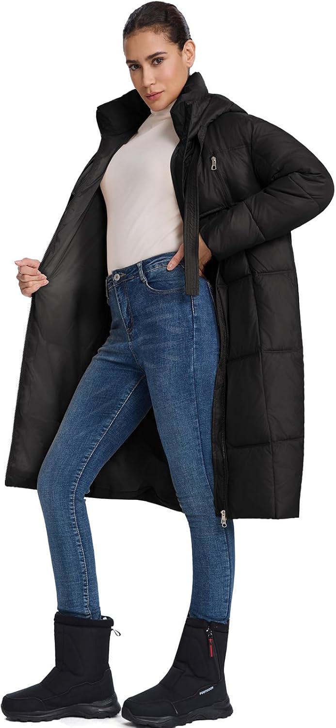 ALSOGO Women's Long Puffer Coat Thickened Hooded Quilted Padded Jacket Warm Winter Down Parka with Zipper Pockets - Image 5