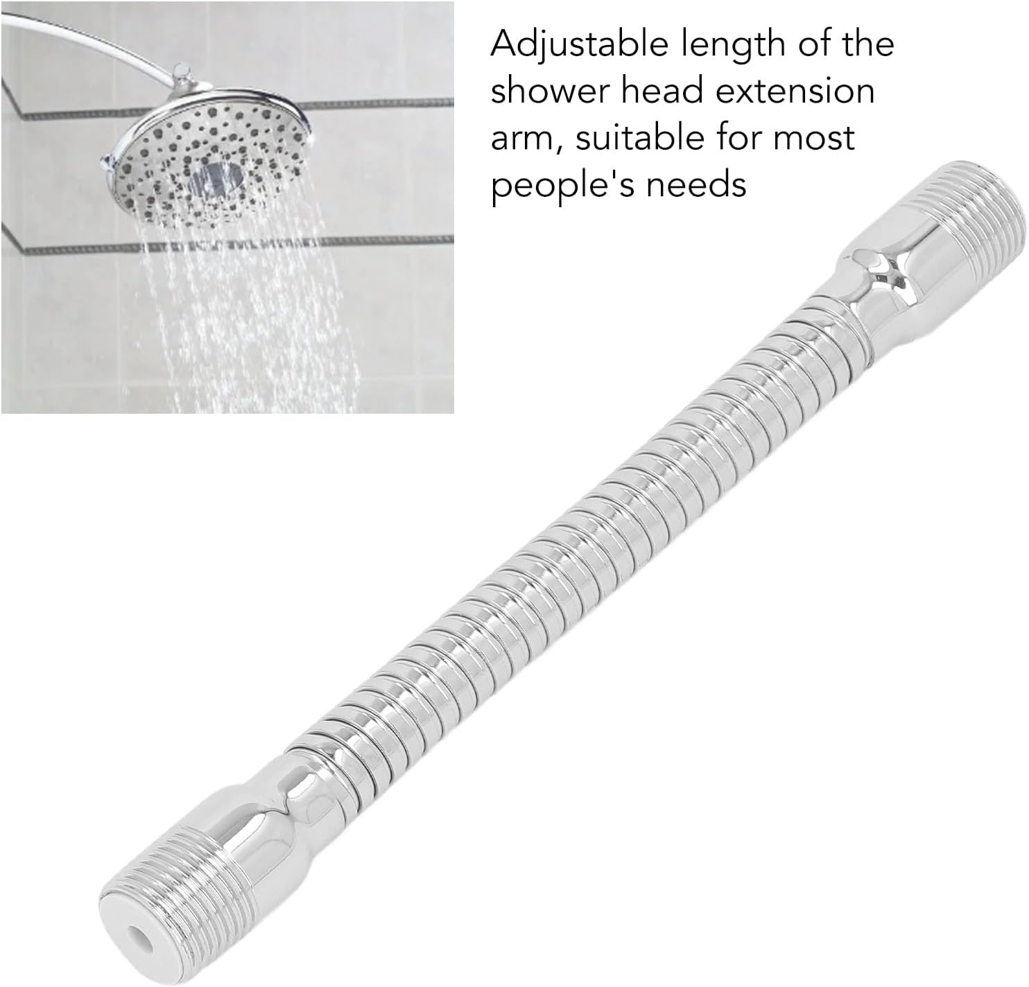 Shower Arm Shower Extension Arm with Flange, Flexible Rotating Swiveling Shower Arm for Bathroom, 8in Wall Mounted Shower Pipe Arm Extension Sturdy Stainless Steel